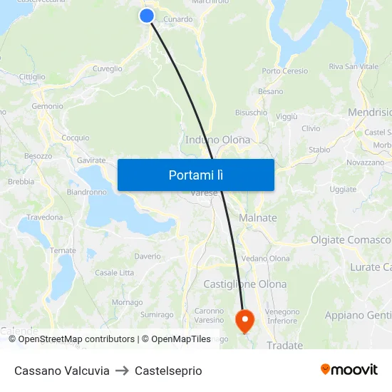 Cassano Valcuvia to Castelseprio map