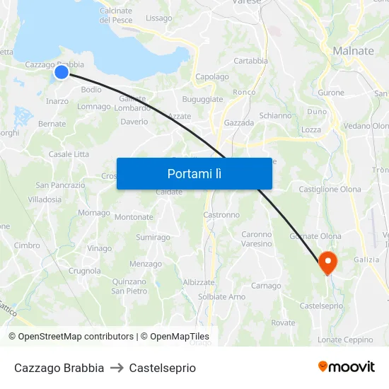 Cazzago Brabbia to Castelseprio map