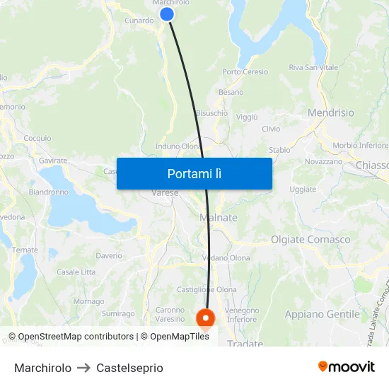 Marchirolo to Castelseprio map