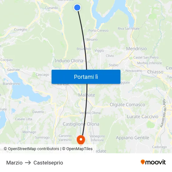 Marzio to Castelseprio map