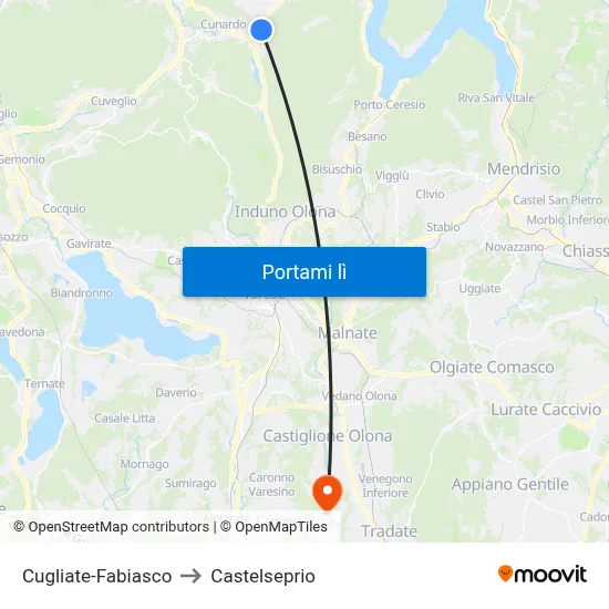 Cugliate-Fabiasco to Castelseprio map