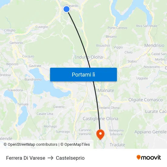 Ferrera Di Varese to Castelseprio map