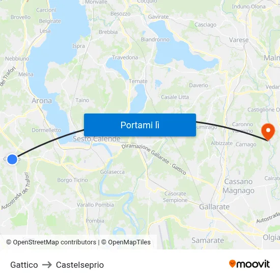 Gattico to Castelseprio map