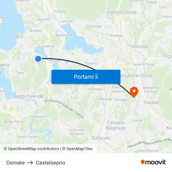 Osmate to Castelseprio map
