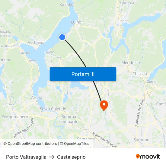 Porto Valtravaglia to Castelseprio map