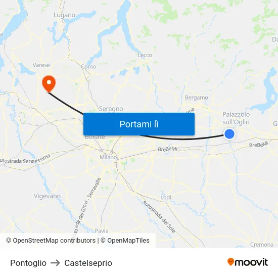 Pontoglio to Castelseprio map