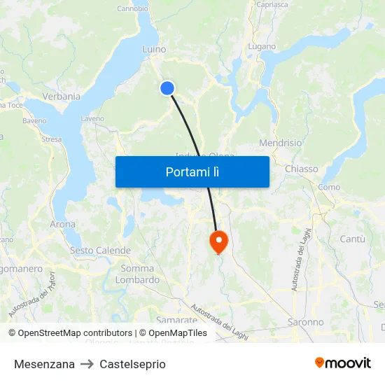 Mesenzana to Castelseprio map