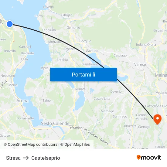 Stresa to Castelseprio map