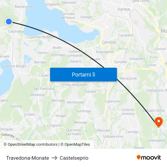 Travedona-Monate to Castelseprio map