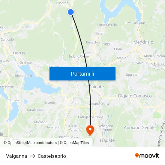 Valganna to Castelseprio map