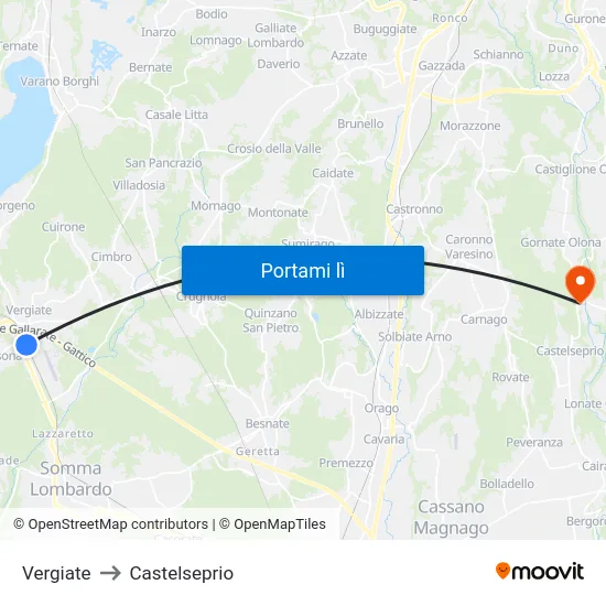 Vergiate to Castelseprio map
