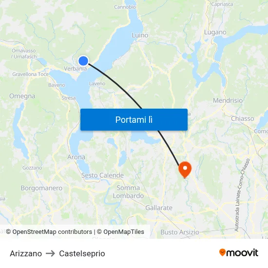 Arizzano to Castelseprio map