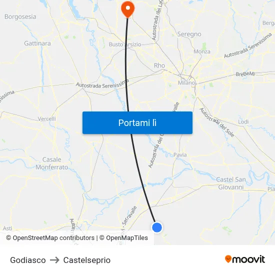 Godiasco to Castelseprio map