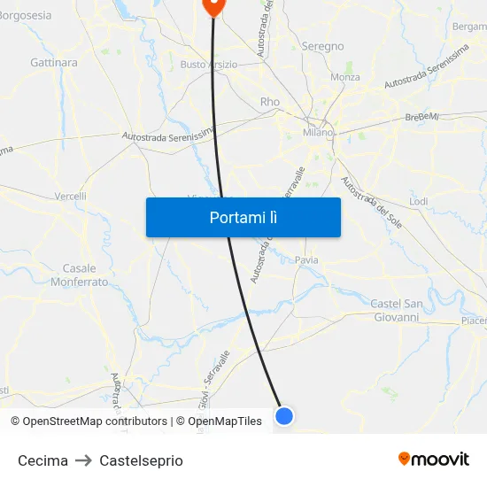 Cecima to Castelseprio map