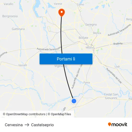 Cervesina to Castelseprio map