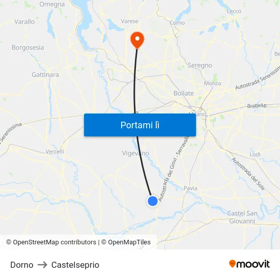 Dorno to Castelseprio map