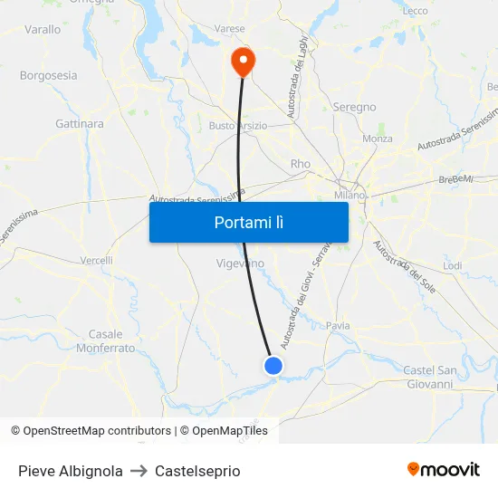 Pieve Albignola to Castelseprio map