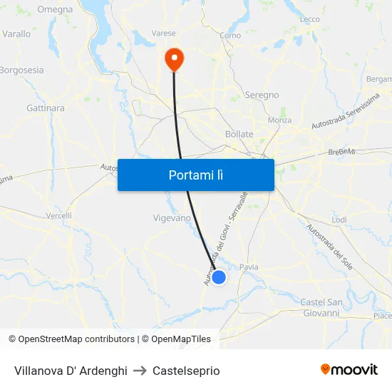 Villanova D' Ardenghi to Castelseprio map