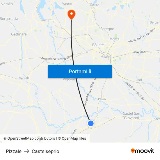 Pizzale to Castelseprio map