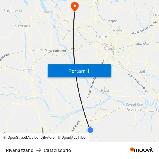 Rivanazzano to Castelseprio map