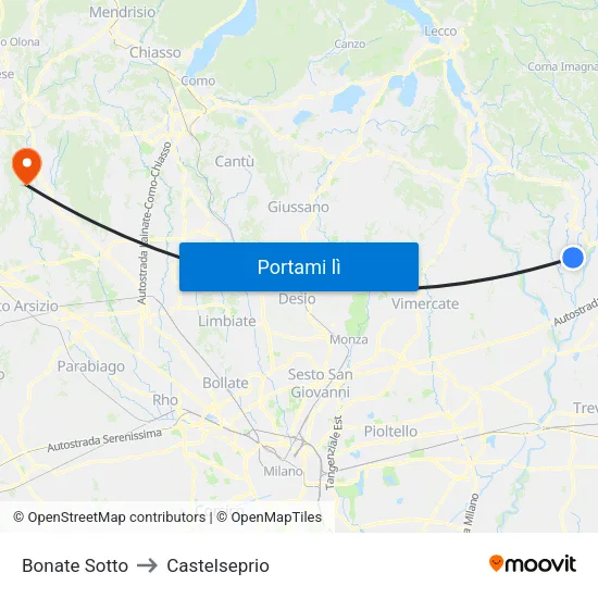 Bonate Sotto to Castelseprio map