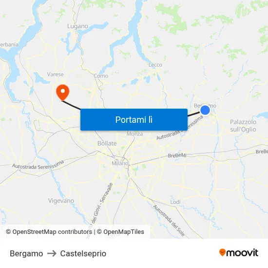 Bergamo to Castelseprio map