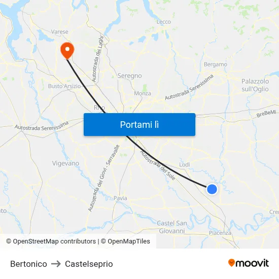Bertonico to Castelseprio map