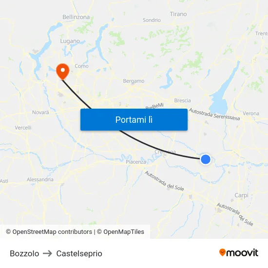 Bozzolo to Castelseprio map