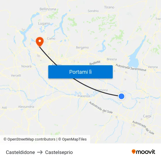 Casteldidone to Castelseprio map