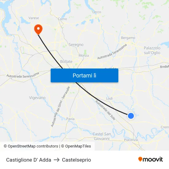 Castiglione D' Adda to Castelseprio map