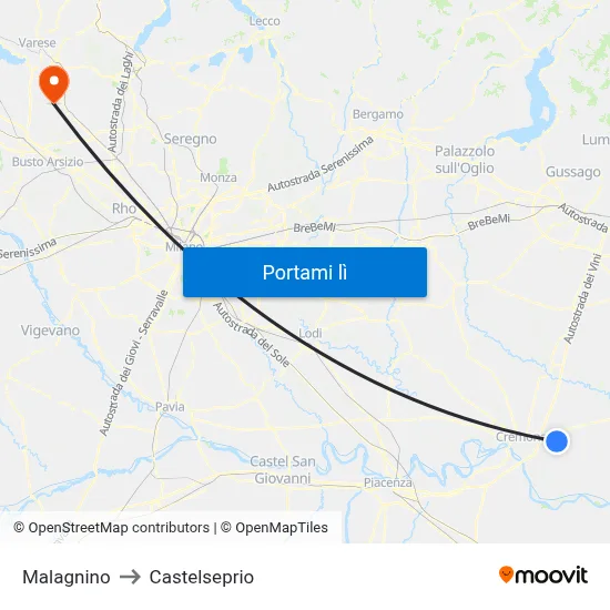 Malagnino to Castelseprio map