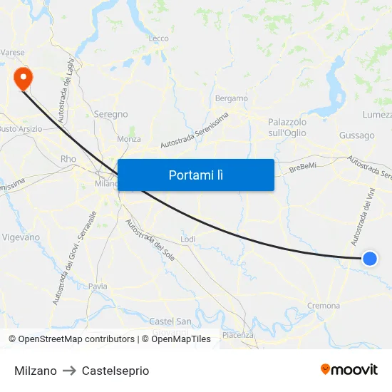 Milzano to Castelseprio map