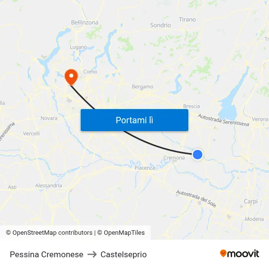 Pessina Cremonese to Castelseprio map