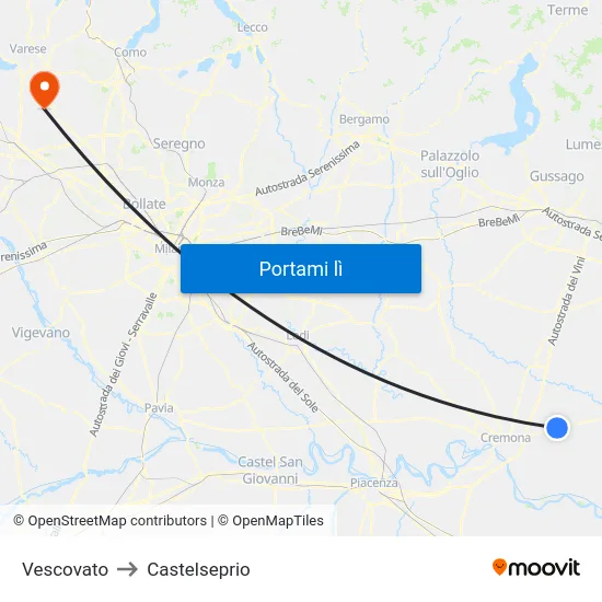 Vescovato to Castelseprio map