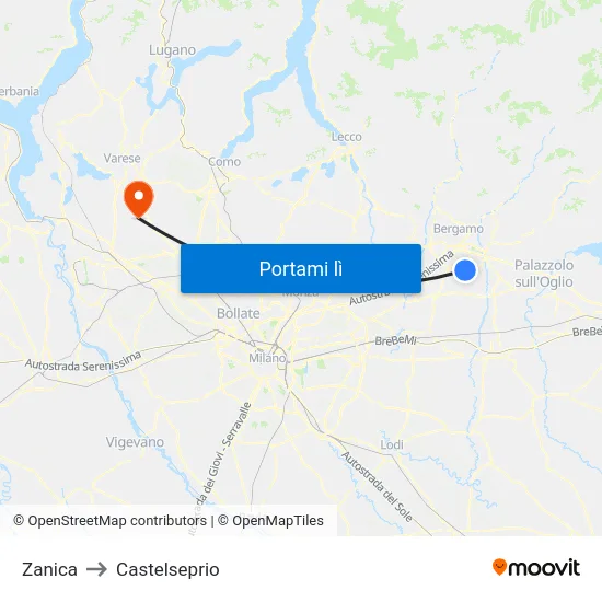 Zanica to Castelseprio map