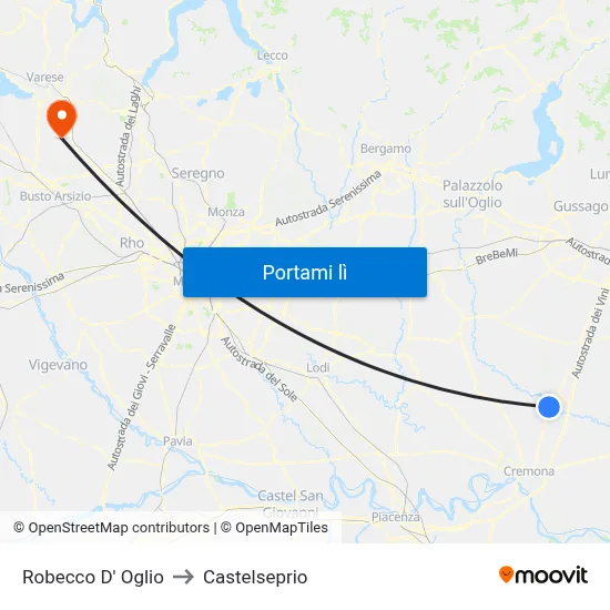 Robecco D' Oglio to Castelseprio map