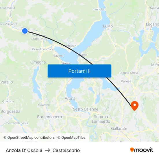 Anzola D' Ossola to Castelseprio map