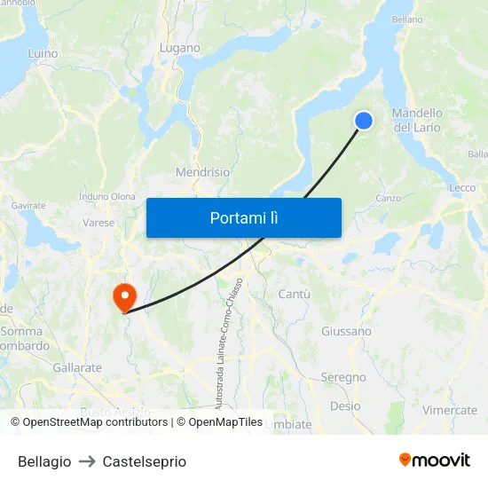 Bellagio to Castelseprio map