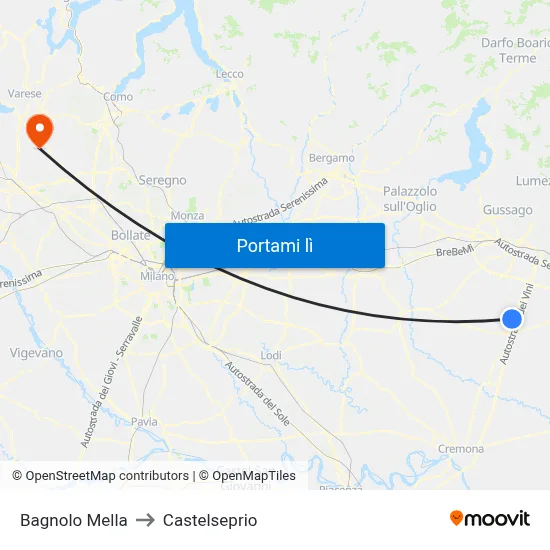 Bagnolo Mella to Castelseprio map