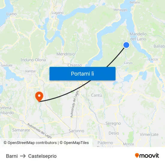 Barni to Castelseprio map