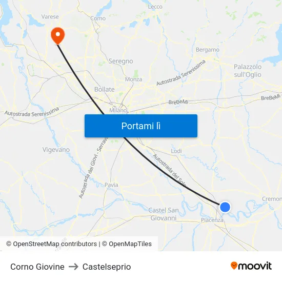 Corno Giovine to Castelseprio map
