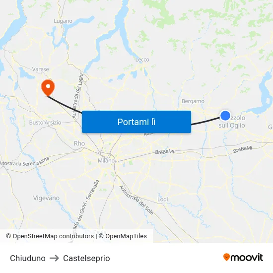 Chiuduno to Castelseprio map