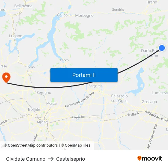 Cividate Camuno to Castelseprio map