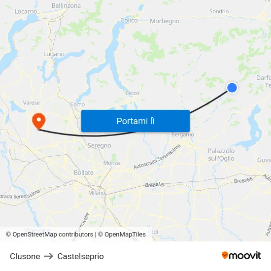 Clusone to Castelseprio map