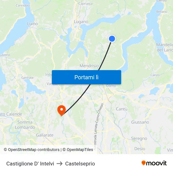 Castiglione D' Intelvi to Castelseprio map