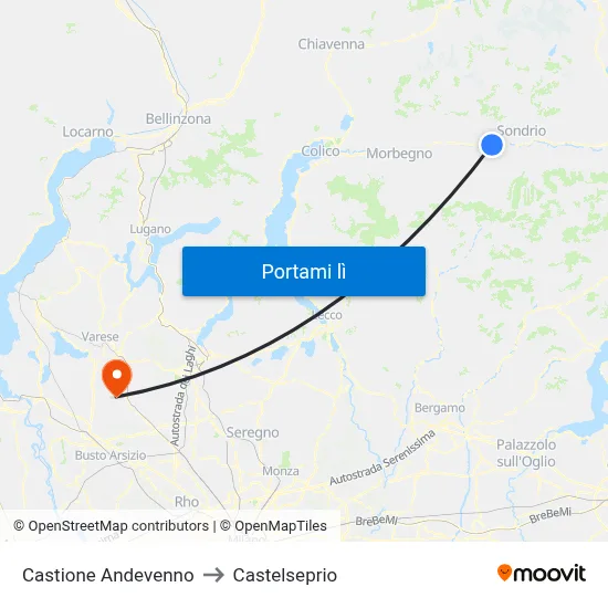 Castione Andevenno to Castelseprio map