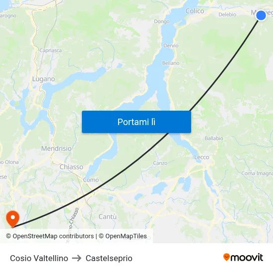 Cosio Valtellino to Castelseprio map