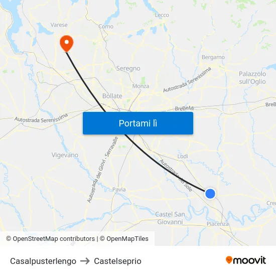 Casalpusterlengo to Castelseprio map