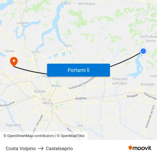Costa Volpino to Castelseprio map