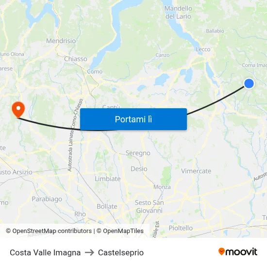 Costa Valle Imagna to Castelseprio map